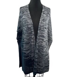 PURE Jill J.Jill Black/Gray Open Front Poncho Dolman Cardigan Knit Relaxed M/L